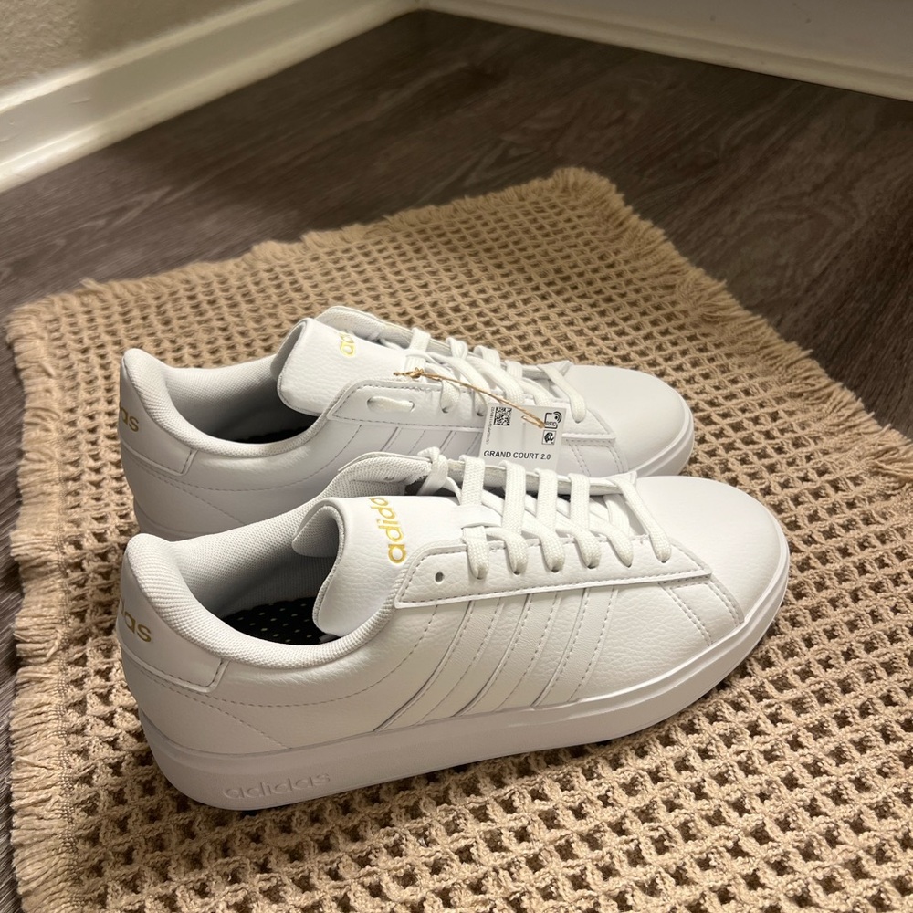 adidas White Grand Court 2.0 Sneakers with Gold Accent - Picture 10 of 12